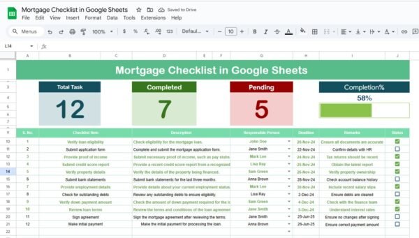 Mortgage Checklist in Google Sheets - Image 2