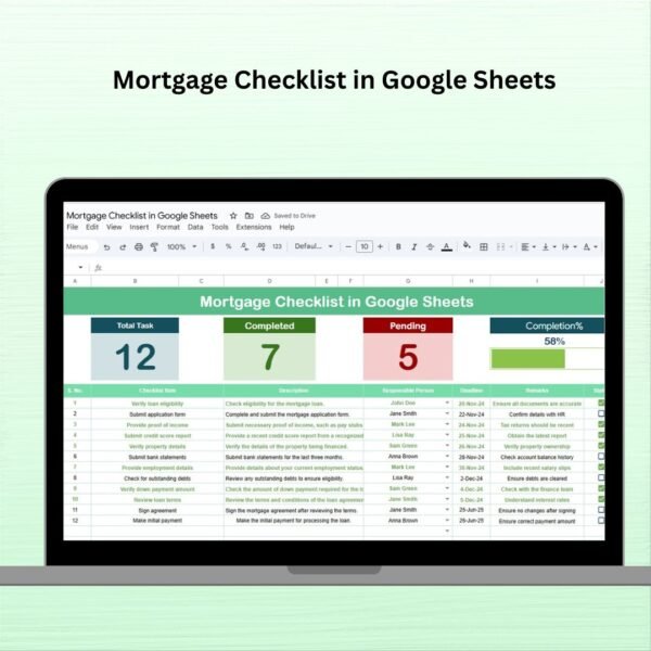 Mortgage Checklist in Google Sheets