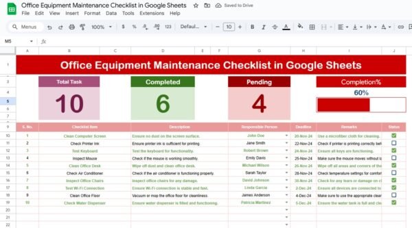 Office Equipment Maintenance Checklist in Google Sheets - Image 2