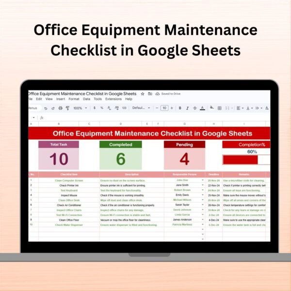 Office Equipment Maintenance Checklist in Google Sheets