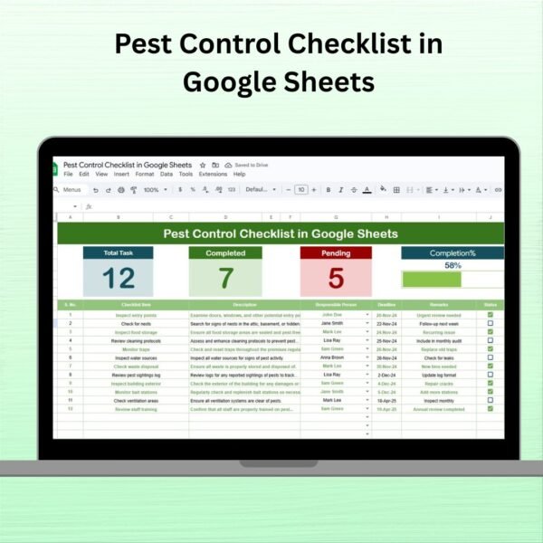 Pest Control Checklist in Google Sheets