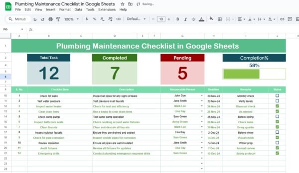 Plumbing Maintenance Checklist in Google Sheets - Image 2