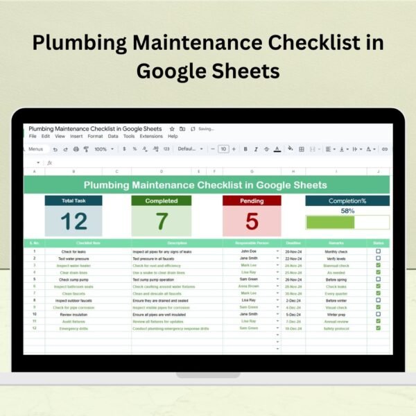 Plumbing Maintenance Checklist in Google Sheets