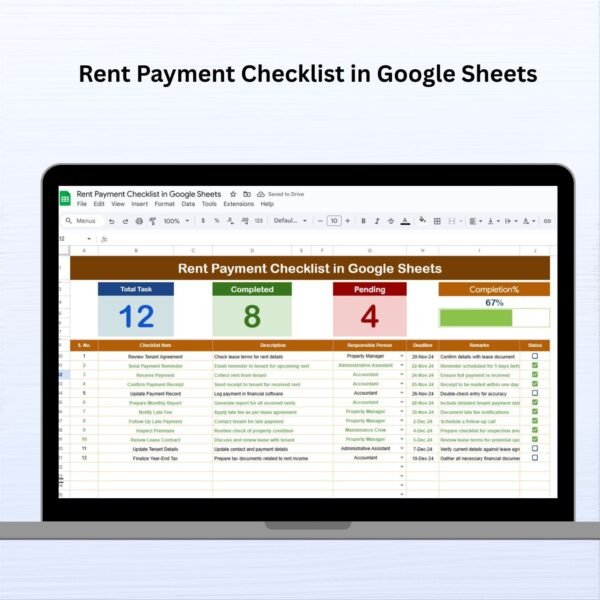 Rent Payment Checklist in Google Sheets