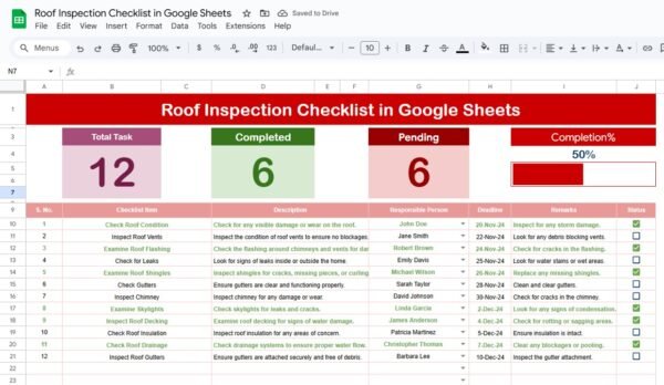 Roof Inspection Checklist in Google Sheets - Image 2
