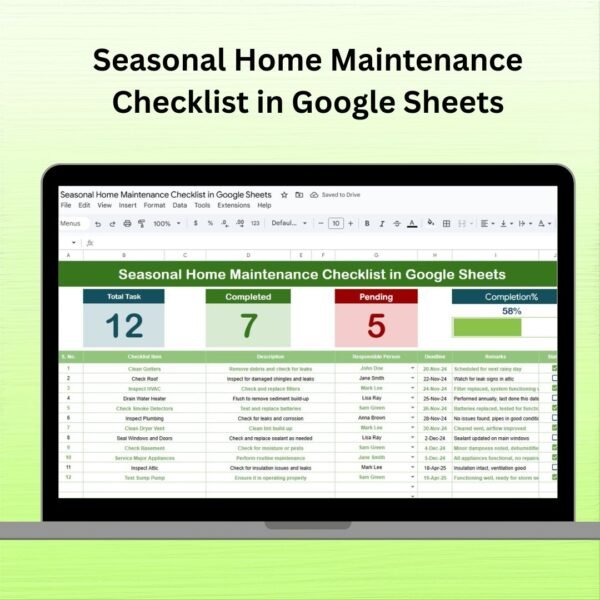 Seasonal Home Maintenance Checklist in Google Sheets