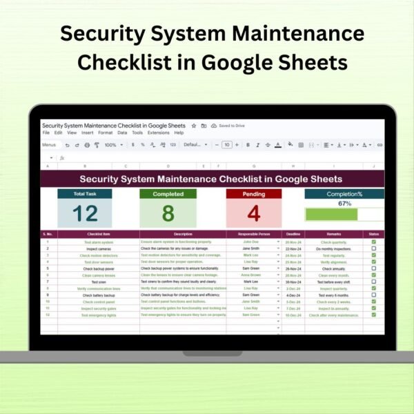Security System Maintenance Checklist in Google Sheets