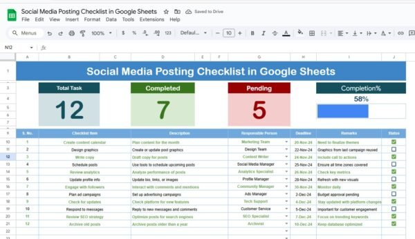 Social Media Posting Checklist in Google Sheets - Image 2