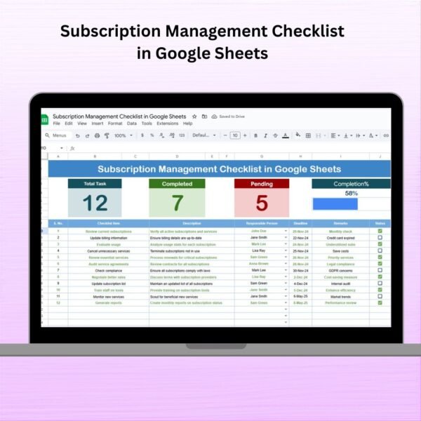 Subscription Management Checklist in Google Sheets