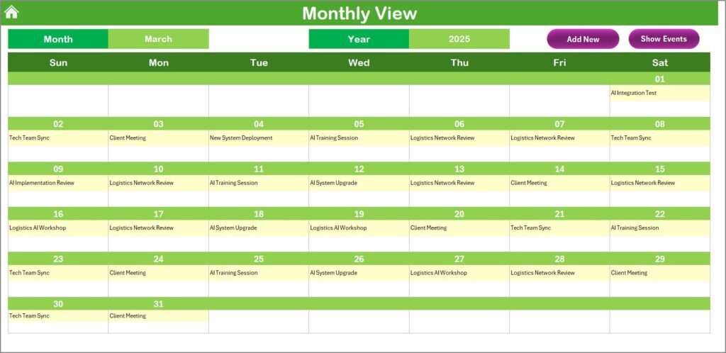 Technology Logistics AI Implementation Calendar in Excel - Next Gen ...