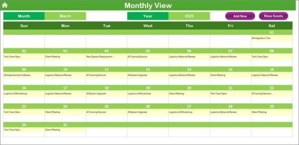 Technology Logistics AI Implementation Calendar in Excel - Image 4