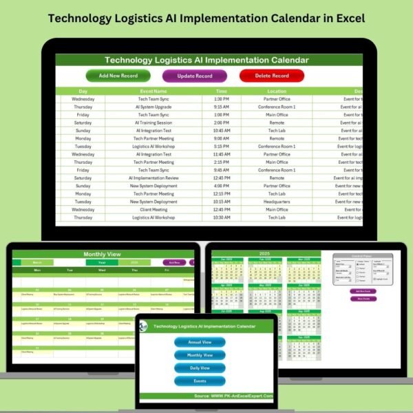 Technology Logistics AI Implementation Calendar in Excel
