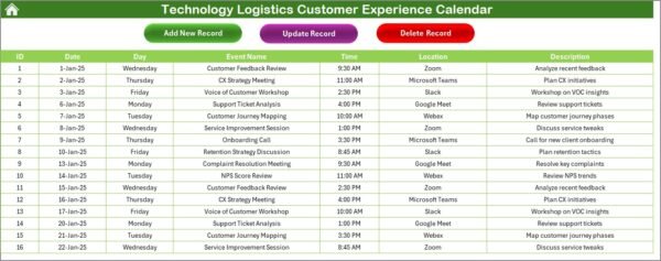 Technology Logistics Customer Experience Calendar in Excel - Image 6