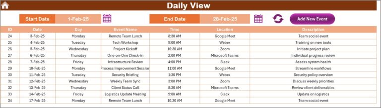 Technology Logistics Remote Work Calendar in Excel - Next Gen Templates