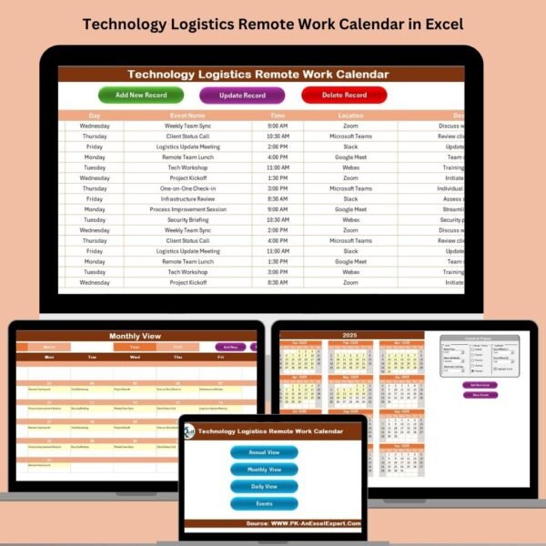 Technology Logistics Remote Work Calendar in Excel