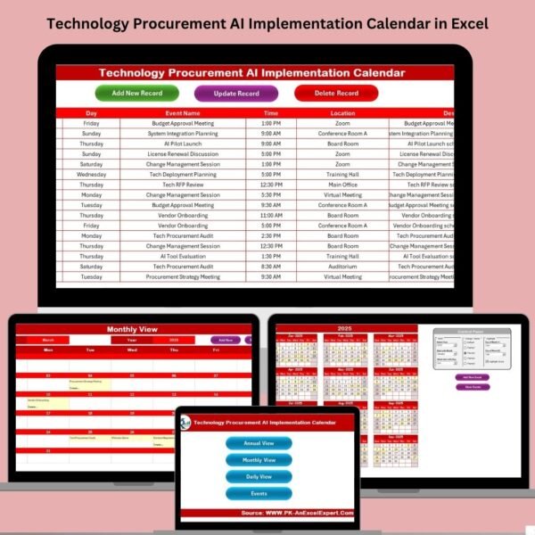 Technology Procurement AI Implementation Calendar in Excel