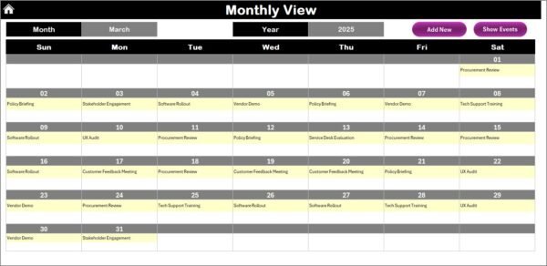 Technology Procurement Customer Experience Calendar in Excel - Image 4