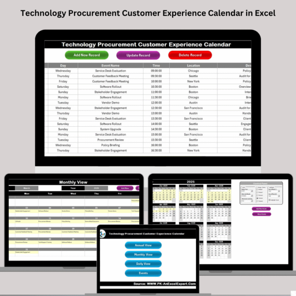 Technology Procurement Customer Experience Calendar in Excel