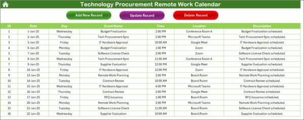 Technology Procurement Remote Work Calendar in Excel - Image 5