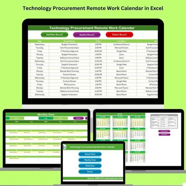 Technology Procurement Remote Work Calendar in Excel