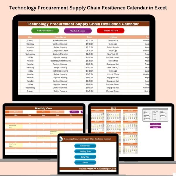 Technology Procurement Supply Chain Resilience Calendar in Excel