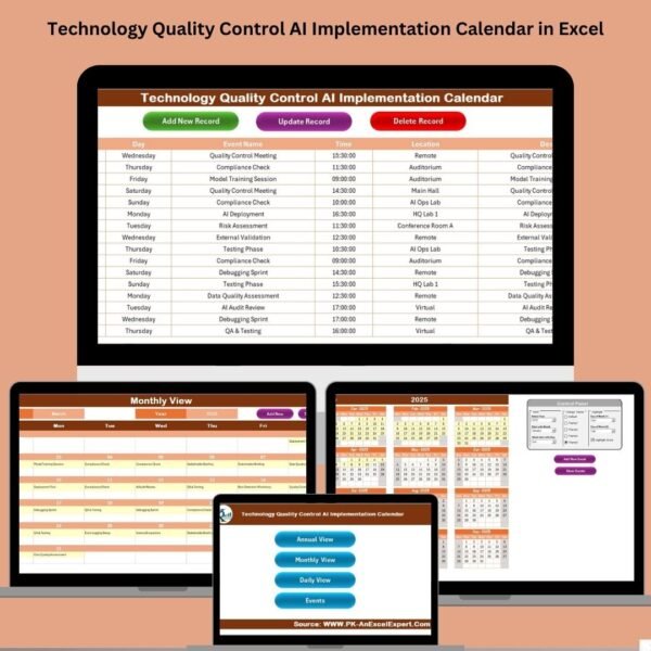 Technology Quality Control AI Implementation Calendar in Excel