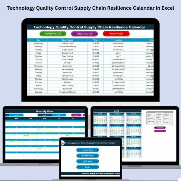 Technology Quality Control Supply Chain Resilience Calendar in Excel