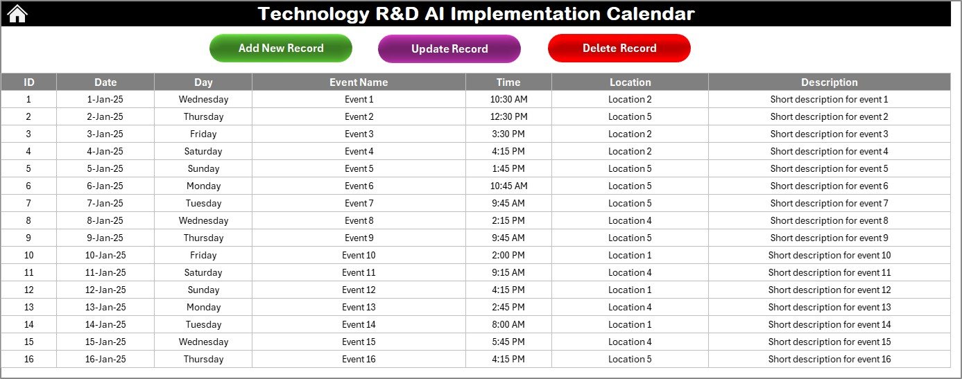 Technology R&D AI Implementation Calendar in Excel - Image 6