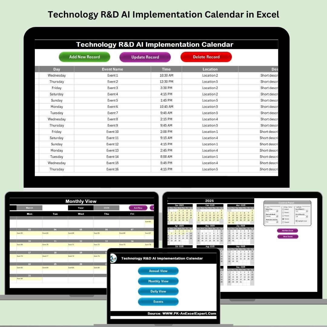 Technology R&D AI Implementation Calendar in Excel