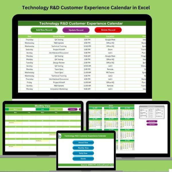 Technology R&D Customer Experience Calendar in Excel