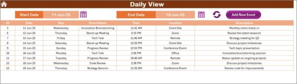 Technology R&D Remote Work Calendar in Excel - Image 5