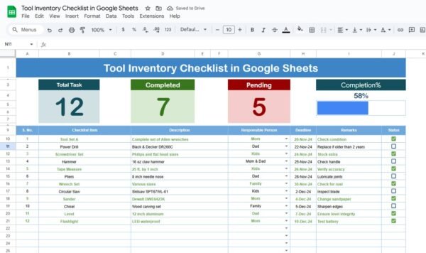 Tool Inventory Checklist in Google Sheets - Image 2