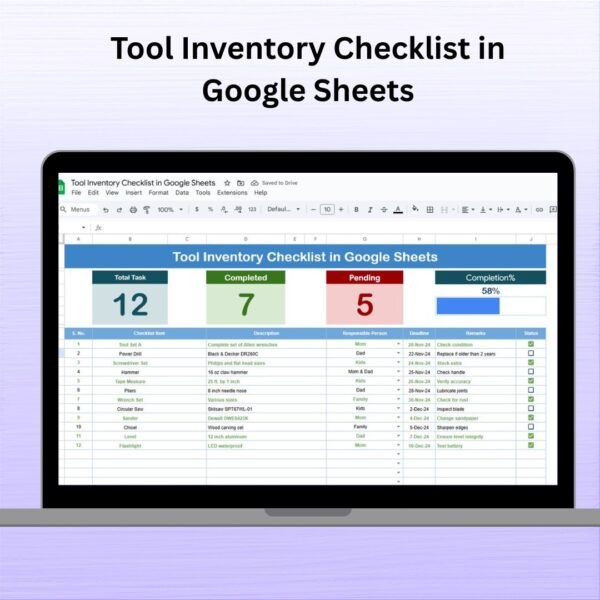 Tool Inventory Checklist in Google Sheets