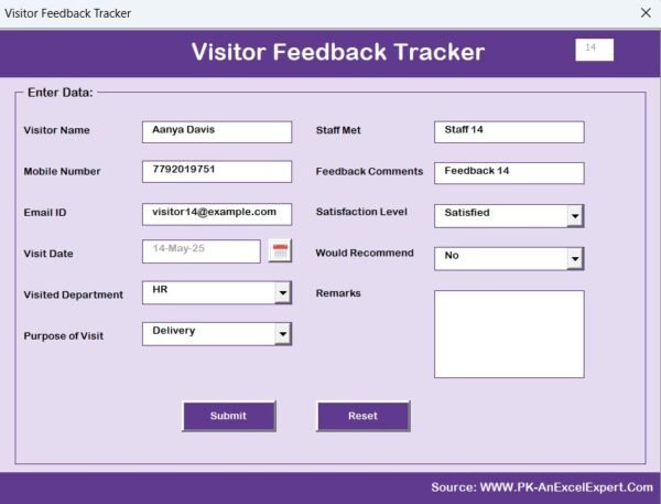 Visitor Feedback Tracker in Excel - Image 7