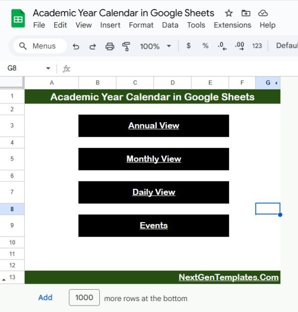 Academic Year Calendar in Google Sheets - Image 2