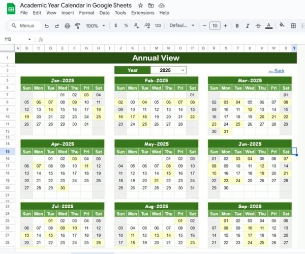 Academic Year Calendar in Google Sheets - Image 3