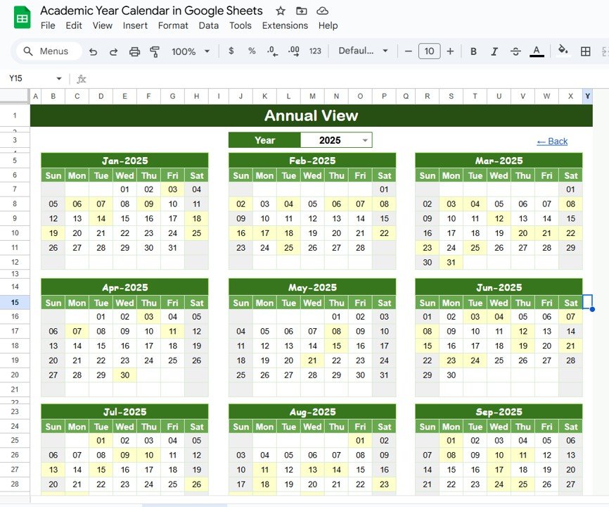 Academic Year Calendar in Google Sheets