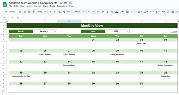 Academic Year Calendar in Google Sheets - Image 4