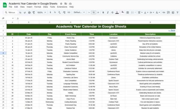 Academic Year Calendar in Google Sheets - Image 6