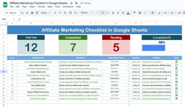 Affiliate Marketing Checklist in Google Sheets - Image 2