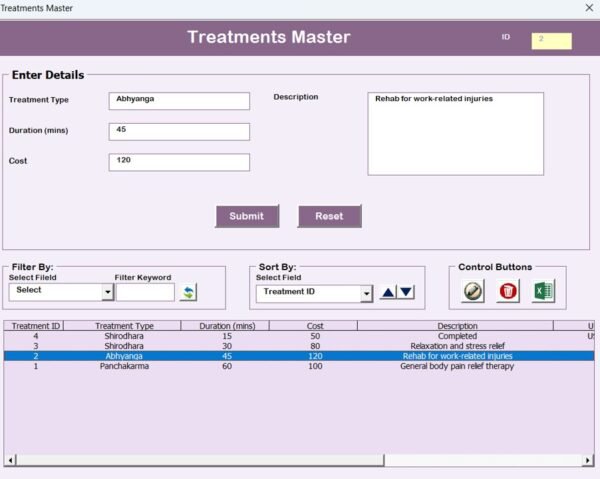 Ayurveda Centre Management System V1.0 in Excel - Image 7