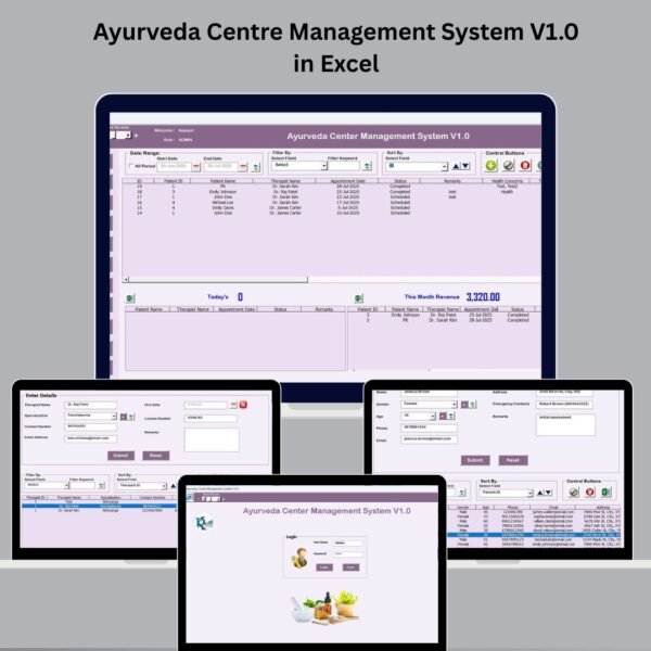 Ayurveda Centre Management System V1.0 in Excel
