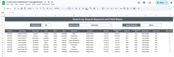 Construction Dashboard in Google Sheets - Image 3