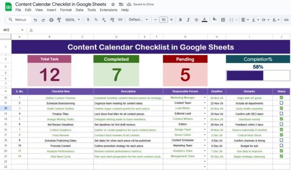 Content Calendar Checklist in Google Sheets - Image 2