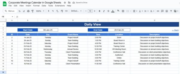 Corporate Meetings Calendar in Google Sheets - Image 5