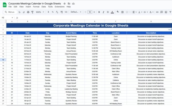 Corporate Meetings Calendar in Google Sheets - Image 6