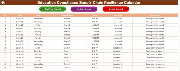 Education Compliance Supply Chain Resilience Calendar in Excel - Image 6