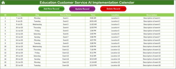 Education Customer Service AI Implementation Calendar in Excel - Image 6