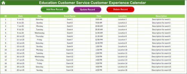 Education Customer Service Customer Experience Calendar in Excel - Image 6