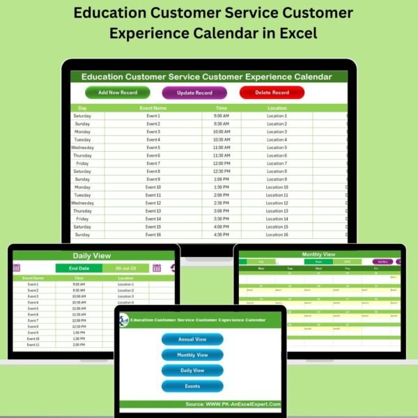 Education Customer Service Customer Experience Calendar in Excel